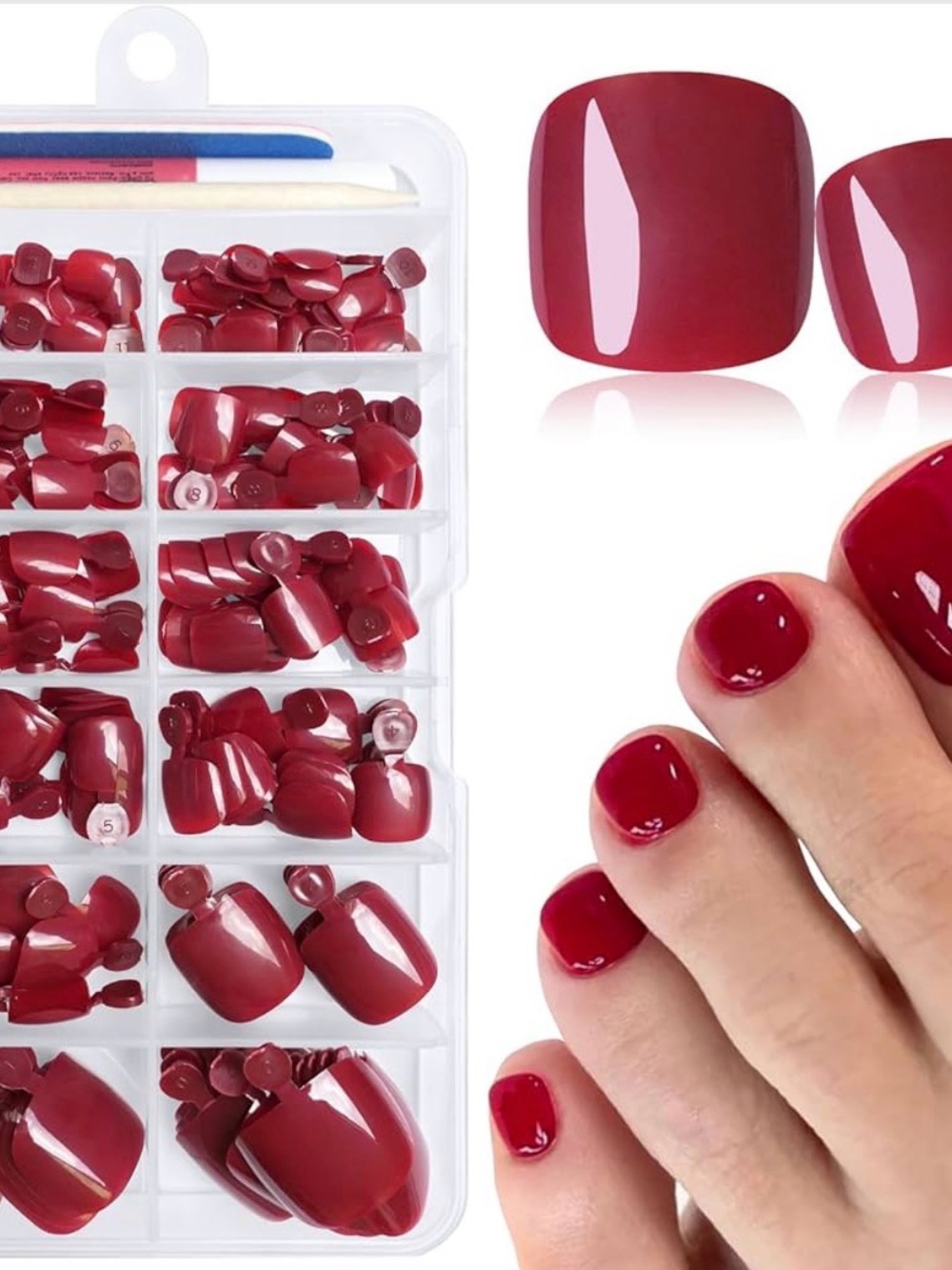 Amazon Essentials Red Press-On Toe Nails